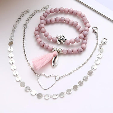 Pink Tassell 4 Piece Bracelet Set 18K White Gold Plated Bracelet ITALY